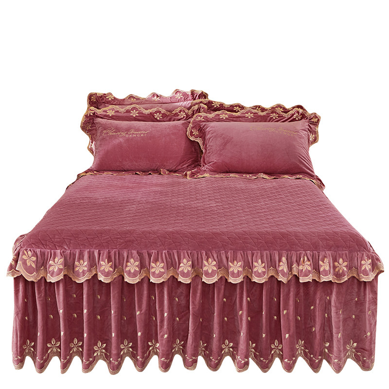 欧式宝宝绒加厚床罩床裙式单件夹棉保暖珊瑚绒床垫罩防滑床套冬季