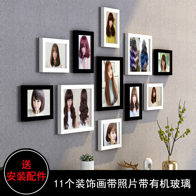 美发店装饰画理发店发型挂画壁画发廊烫染创意组合复古相框照片墙