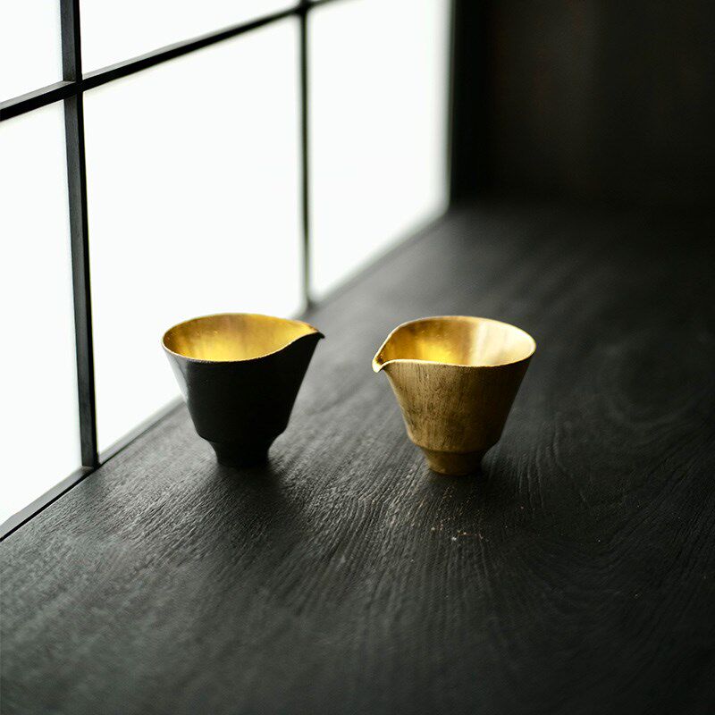 太初莲花堂复古松风舍陶泥公道杯金釉金色手工功夫茶具茶海分茶器