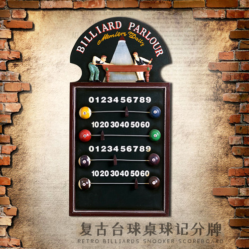 复古斯诺克台球桌球室撞球记分牌酒吧网咖咖啡厅立体浮雕壁饰挂件
