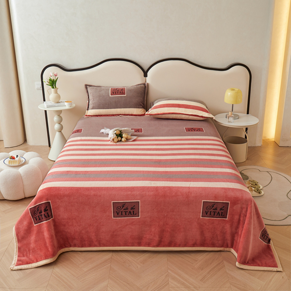 法兰绒床单单件加绒条纹加厚珊瑚绒秋冬季毛毯子被单