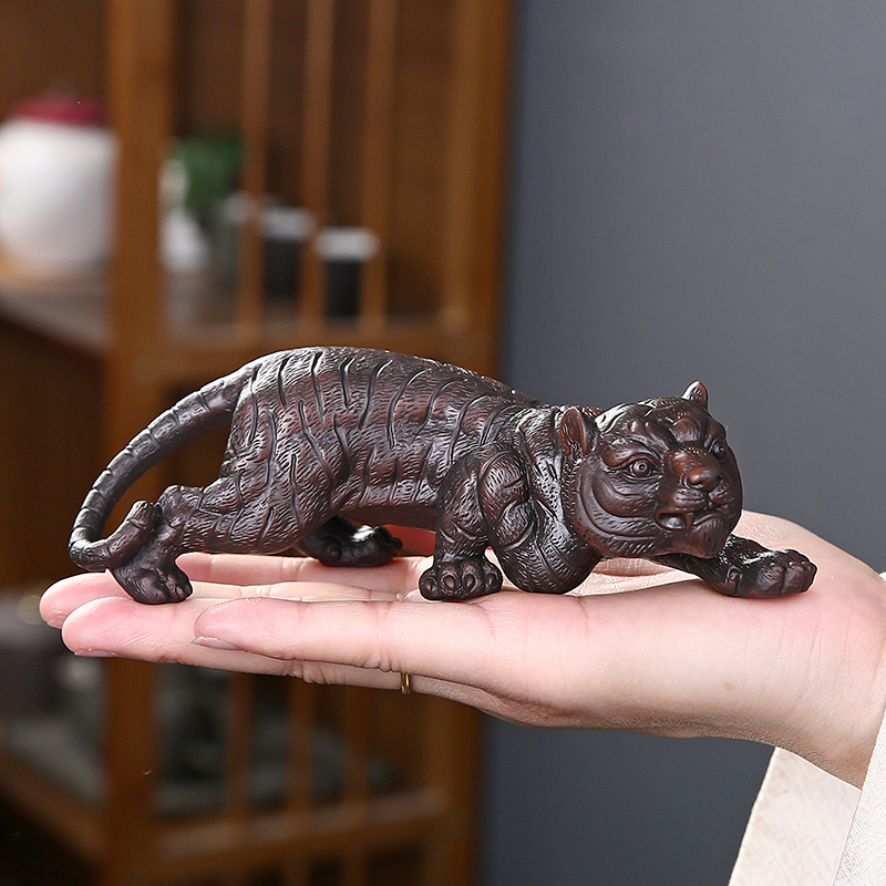 紫陶生肖虎摆件家居饰品手工客厅办公室玄关桌面摆设精品茶宠茶玩