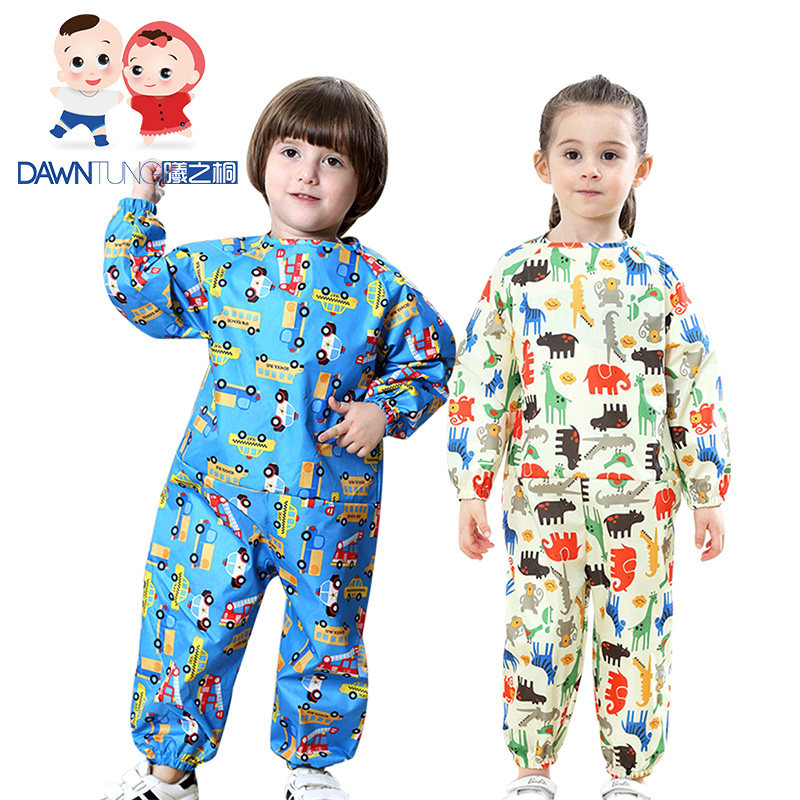 儿童连体罩衣宝宝防水防脏防护服画画衣男女童幼儿园吃饭玩沙罩衣