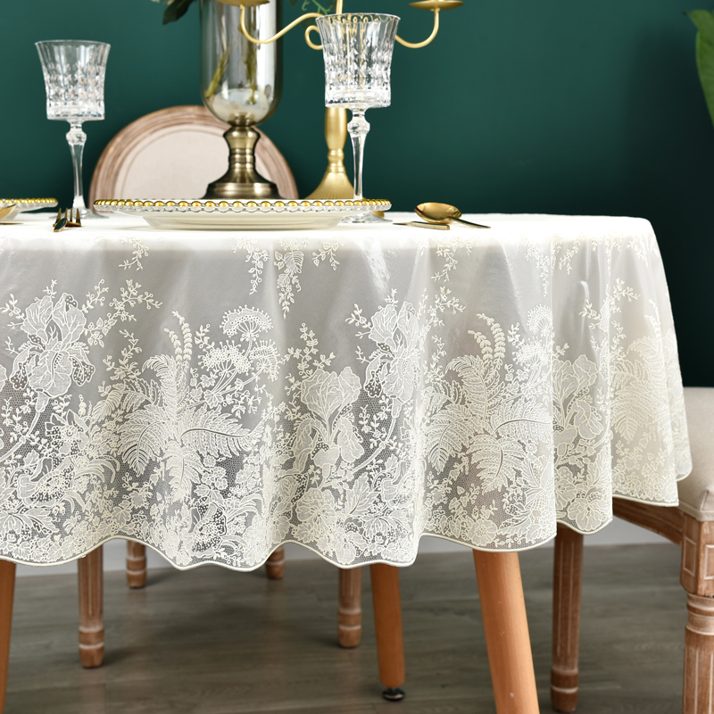 桌布pvc防水防烫仿蕾丝小圆桌布餐桌布家用小户型法式高级感台布