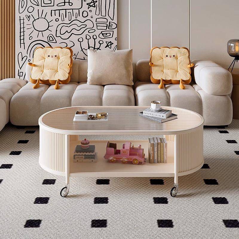 法式奶油风移动茶几客厅家用小户型2024新款椭圆感简约小桌子