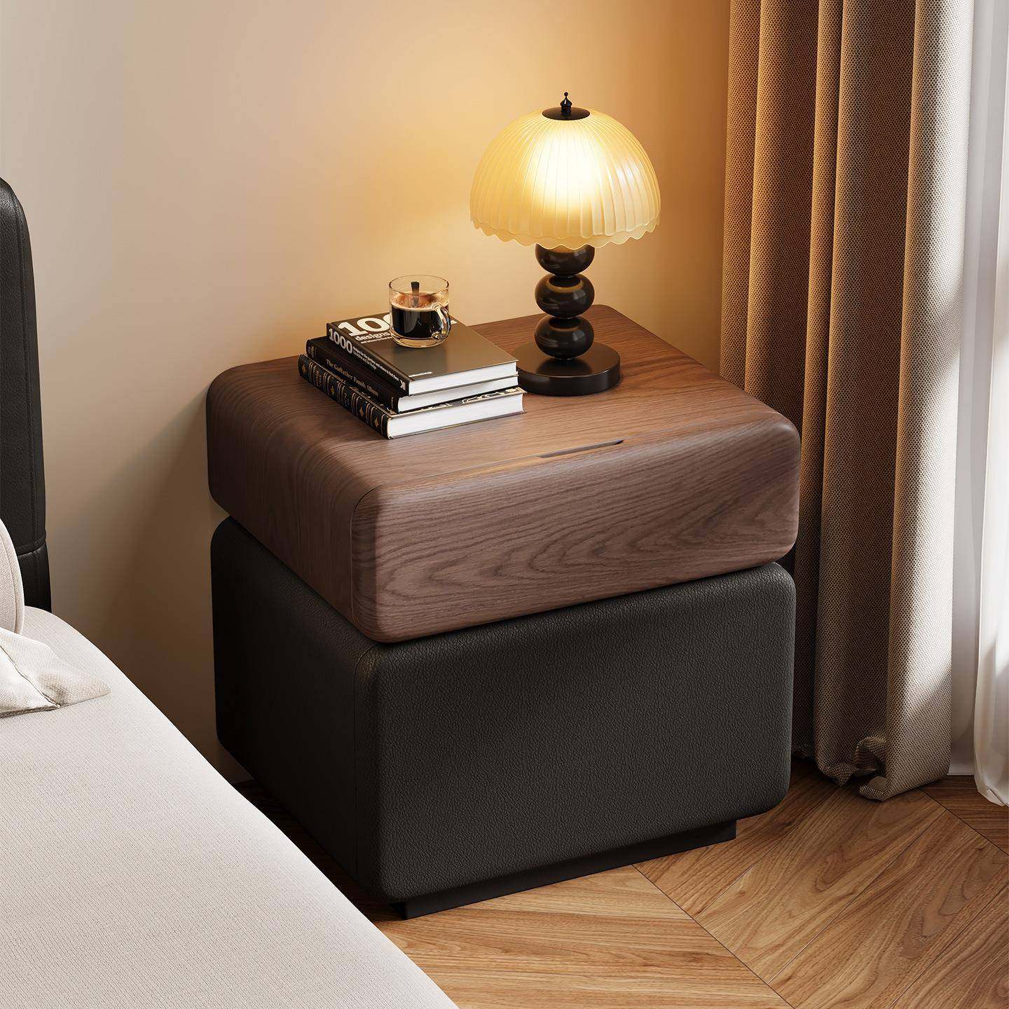 实木床头柜创意可拼接2025新款卧室家用床边柜小型皮质床头收纳柜