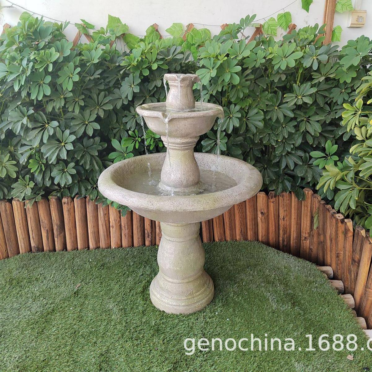 多层流水景观花盆喷泉水景庭院造景循环石槽仿真石磨