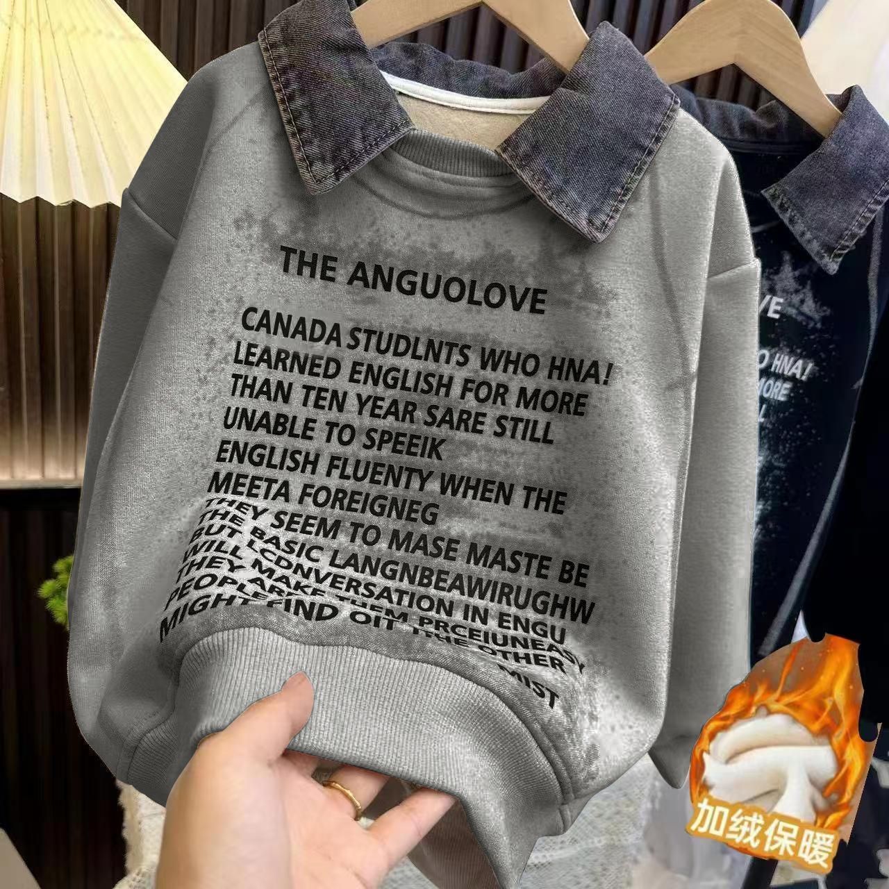 百搭冬季POLO衫款时尚牛仔领加绒