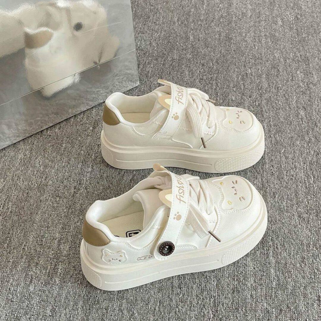 新季可爱厚底魔术贴增高小白鞋女
