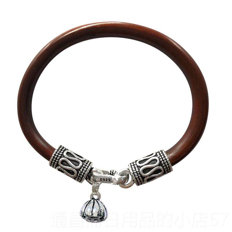 高档正鸡血纯藤品手镯吉女款情侣银铃铛祥藤镯木质配饰平安锁扣男