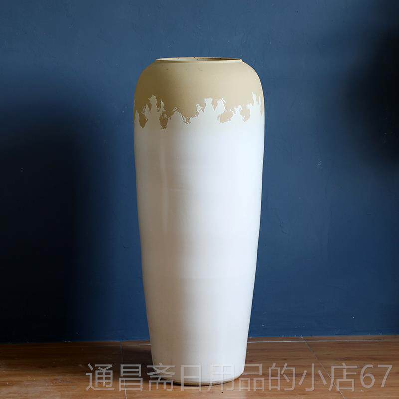 高档哑光白色落地大陶瓶现代简约客厅插花摆件粗陶罐装饰花品花百