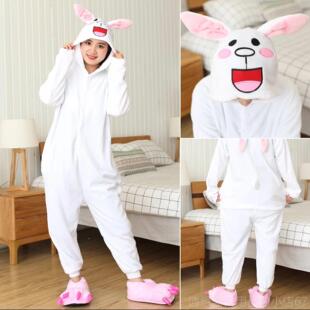 高档亲子装秋季小兔子童卡通连冬体睡男女童法兰衣绒家居服儿表演