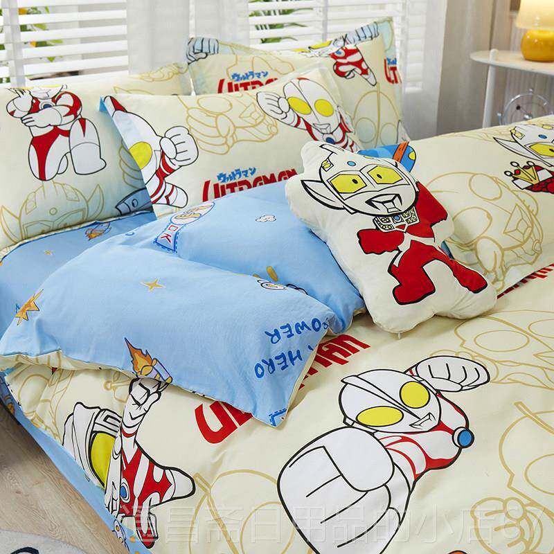 高档卡通四舍件套全棉棉男孩儿童超笠人宿三件套床大黄蜂床上用纯