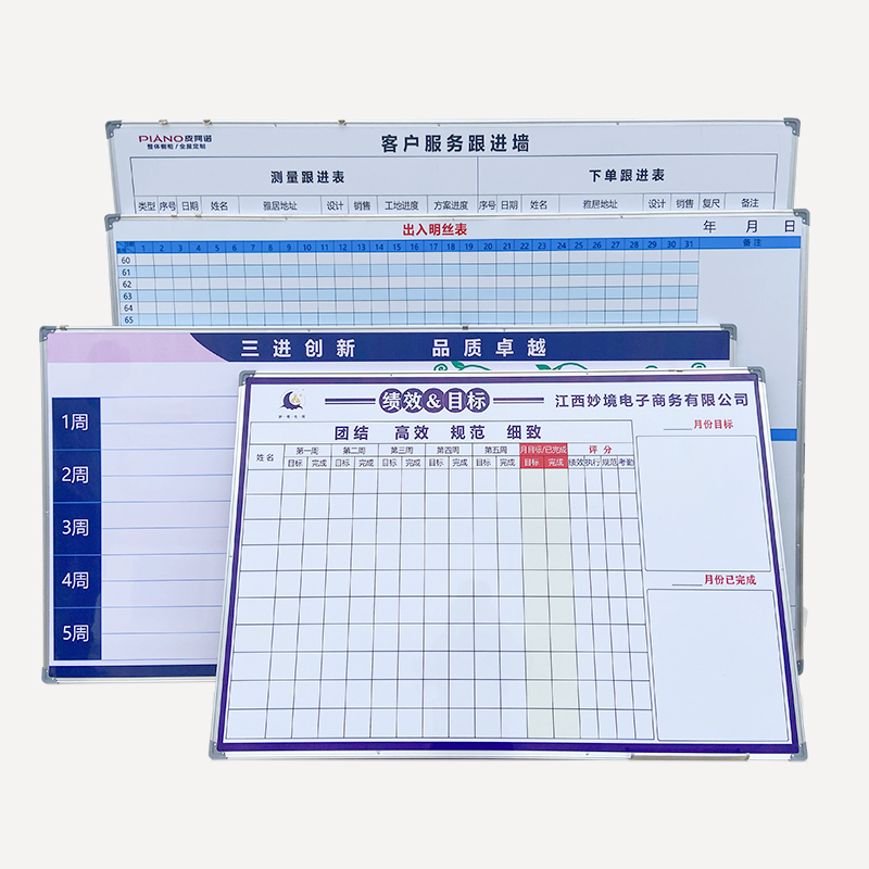 磁性印刷硬白板定制挂式铝合金边框会议办公表格图案黑板展板