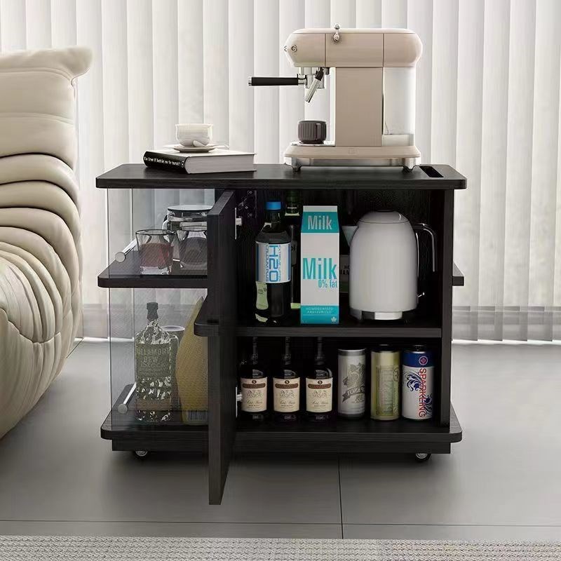 简约可移动茶水柜边几沙发侧边几小推车实木橡木木纹皮小茶几