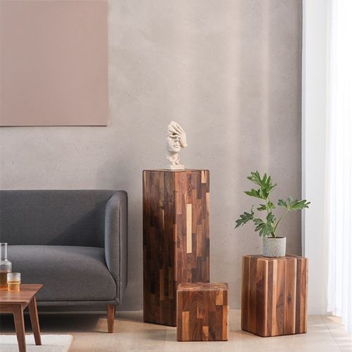 实木墩子原木立柱侘寂风实木花架方木头墩子凳个性墩子展示黑胡桃