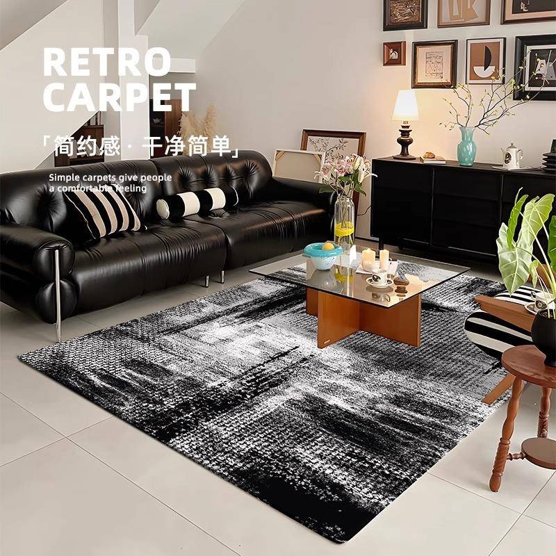 新款客厅地毯沙发地垫卧室高级简约免洗轻奢茶几床边家用黑色耐用