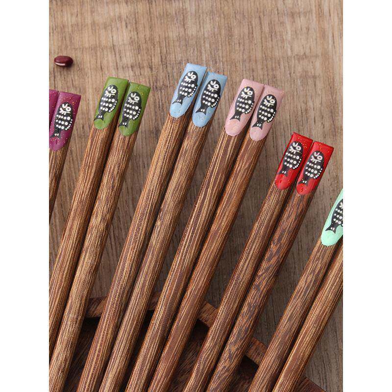家用原木筷子，每人一根，6色，6对，鸡翅木中式筷子，家用防霉，
