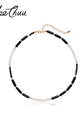 【墨镜项链耳钉套装】MeeChuu天然玛瑙石珍珠女小众高级感锁骨链