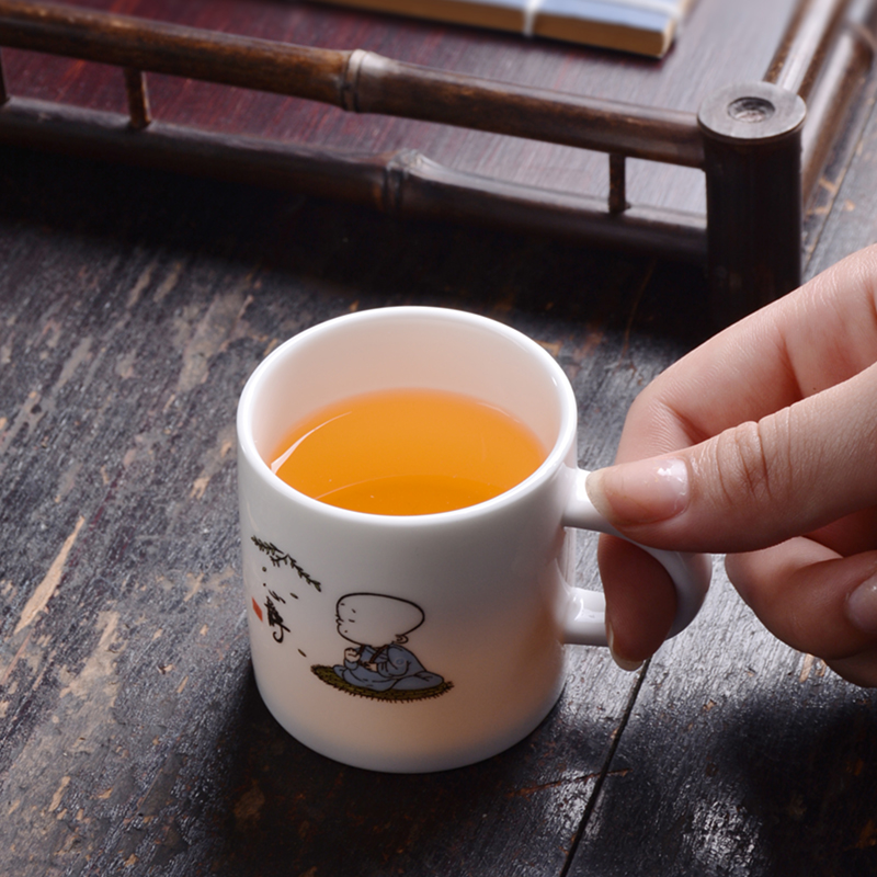防烫陶瓷功夫茶杯小号杯子带把6只装青花茶具家用套装迷你主人杯