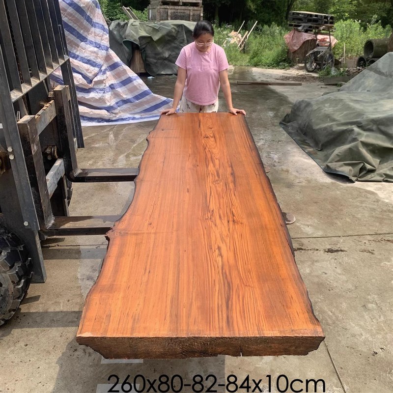 缅甸柚木餐桌书桌茶桌大板柚木中古风茶几家具自然边原木实木整板