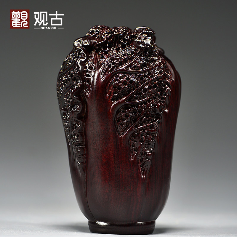 黑檀木雕白菜摆件客厅玄关装饰品家居店铺红木雕刻开业乔迁送礼品