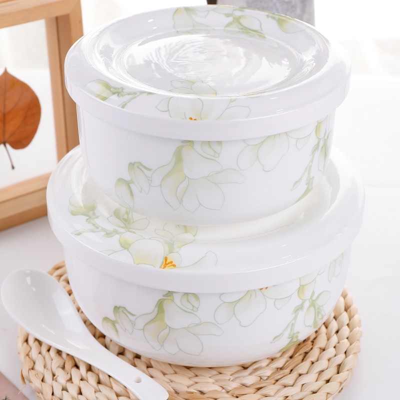 骨瓷碗带盖泡面碗微波炉专用的碗蒸碗家用饭盒骨瓷餐具保鲜蒸蛋碗