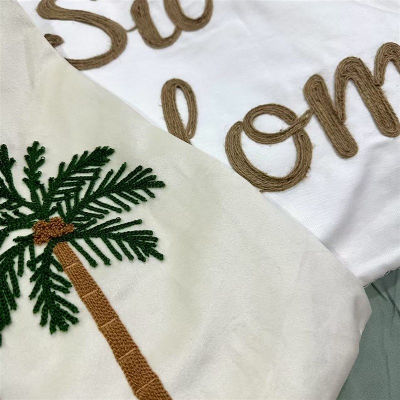 复古中古南洋风椰子树刺绣抱枕无内胆沙发靠垫天鹅绒毛巾绣枕