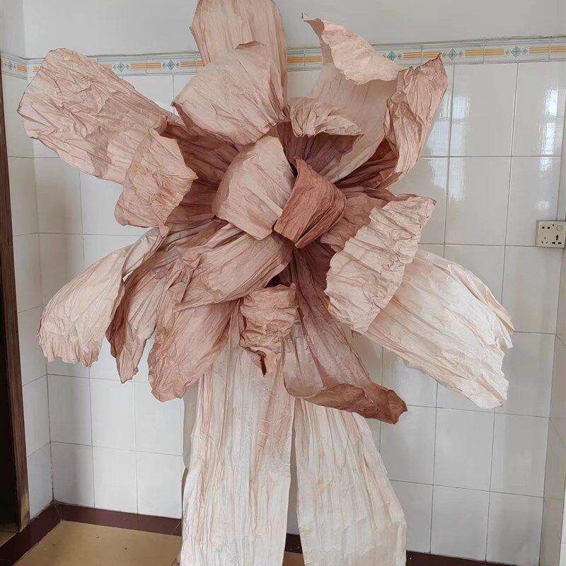 巨型纸艺花可可色婚礼褶皱美塑花装饰婚庆摄影背景舞台立体道具花