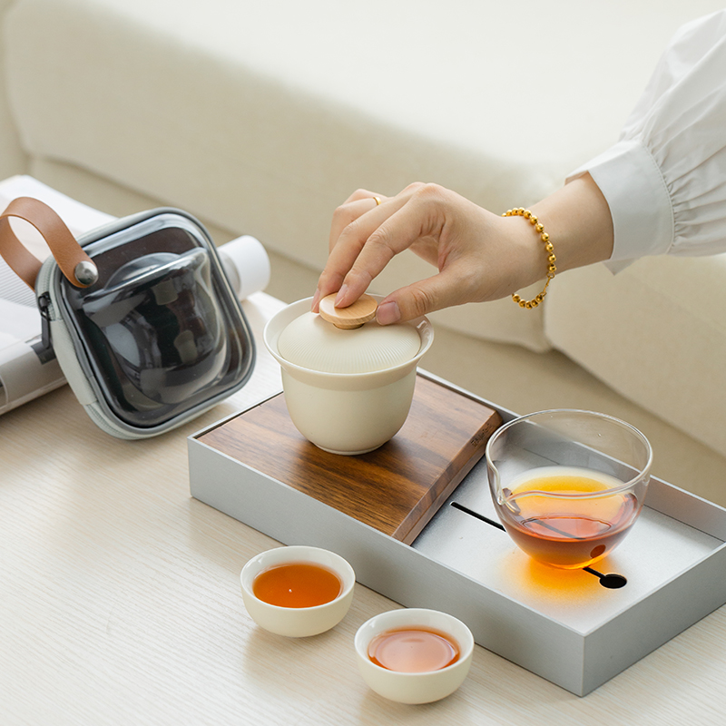 便携式旅行茶具装快客杯一壶两杯玻璃陶瓷功夫茶杯简约泡茶壶