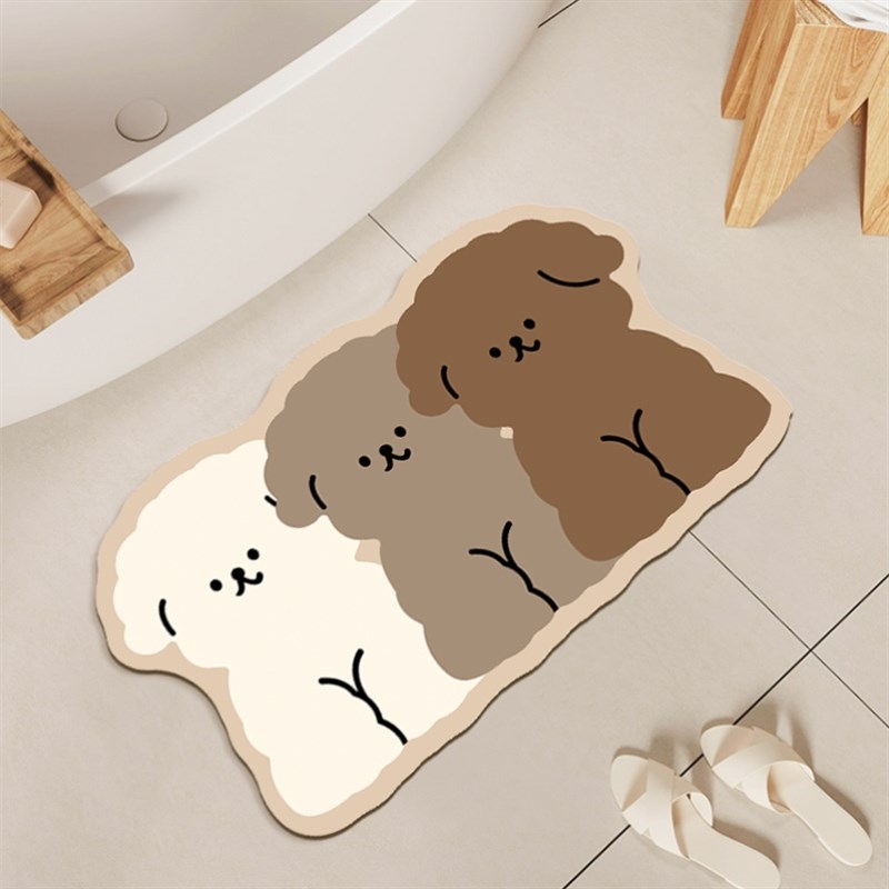 卡通三色小狗卫生间进门垫浴室速干吸水地垫家用出租屋装饰防滑垫