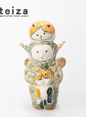 Oteiza现代简约卡通陶瓷人物摆件酒店民宿儿童房样板间玩偶装饰品