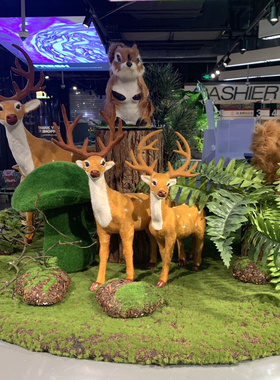 森系婚礼道具梅花鹿木桩软装摆件超市商场橱窗美陈布置造景装饰品