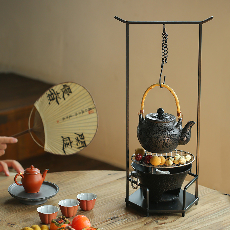 2024新款围炉煮茶器具全套烤火炭炉吊炉架室内家用提梁壶茶具套装