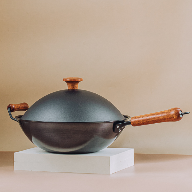 树可 小黑鲸不锈铁锅大号家用爆炒锅无涂层中式不粘锅精铁炒菜锅