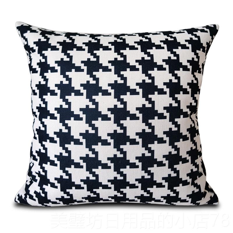 高档鸟格抱棉麻客厅双沙发靠垫北枕欧现代ins千靠枕面抱枕套可定