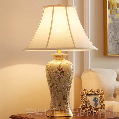 高档客厅美台灯卧墅室床头灯欧式田园式新中式别沙发茶几全铜陶瓷