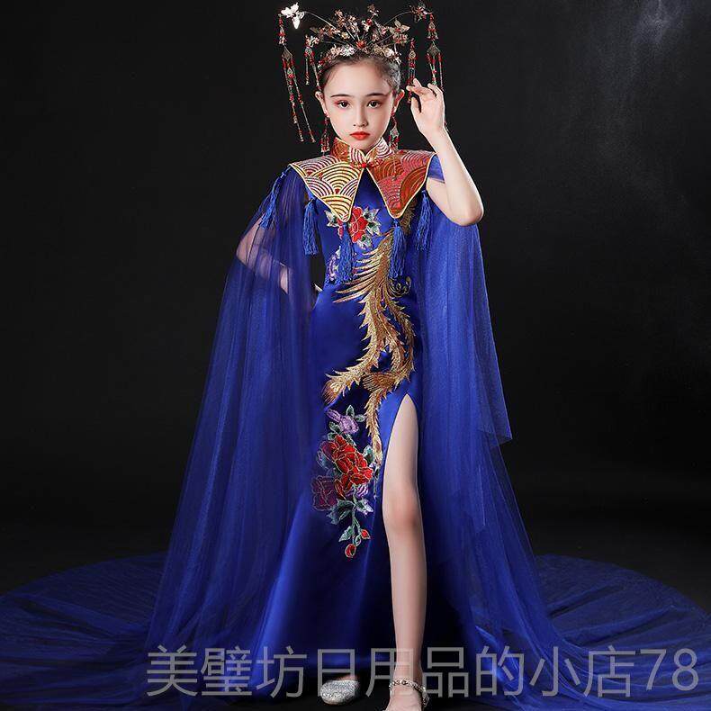 高档旗袍秀儿童中国风款高端国新潮走礼服模特古筝演出服女