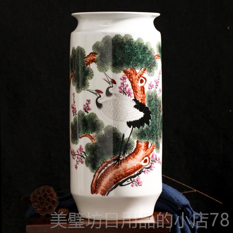 高档景德镇陶瓷白瓶 手绘松鹤客厅插花花色瓷瓶 装饰工艺家摆件饰