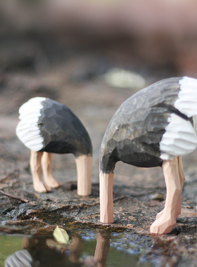 鹿妖商店 埋头鸵鸟 实木桌面摆件 纯手工动物木雕 视错觉艺术家居