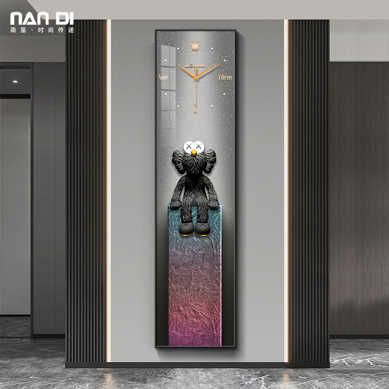 潮流卡通kaws玄关装饰画钟表挂钟客厅走廊过道挂画艺术时钟高级感