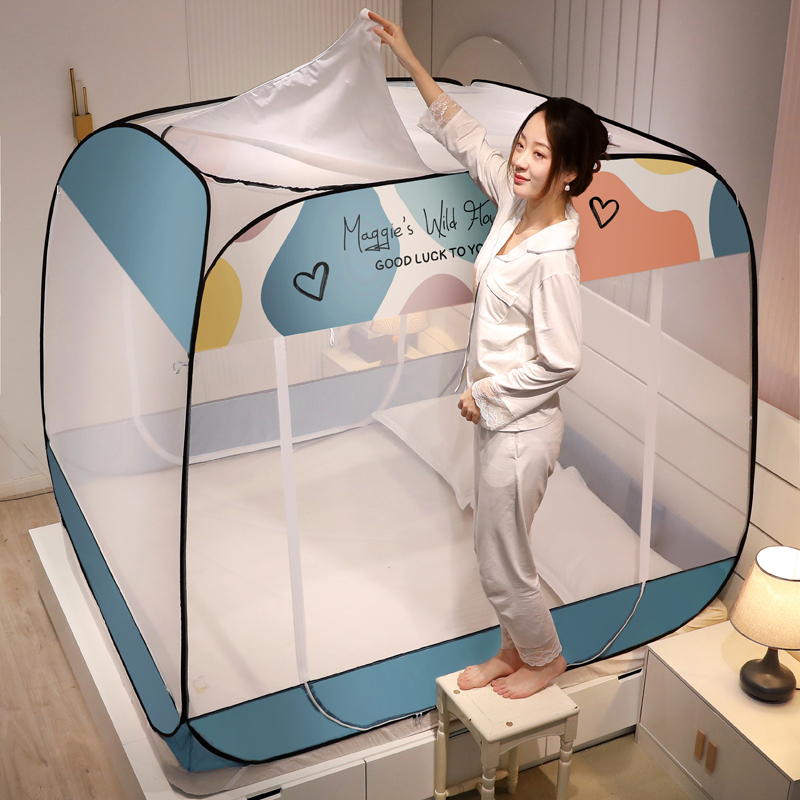 夏季蒙古包蚊帐家用卧室2022新款高级防摔儿童三开门双人回?纹账