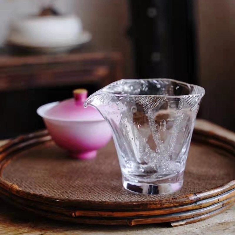 玻心璃语非白手工玻璃公道杯耐热功夫茶匀杯水晶无把气泡纹茶海
