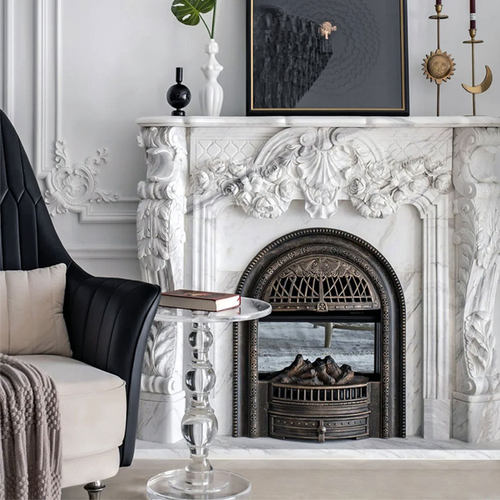 大理石汉白玉爵士白欧式法式雕花壁炉架石雕客厅石材装饰柜定制