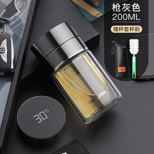 防摔水晶茶杯男士玻璃高档双层便携加厚耐热茶水分离泡茶水杯子