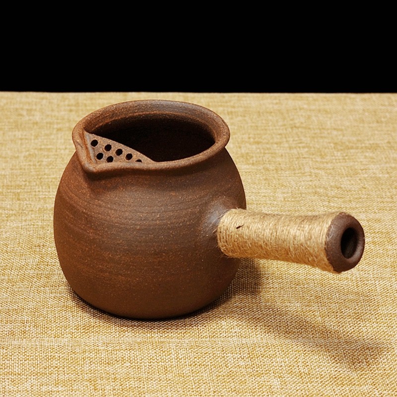 云南烤茶罐土陶茶具手工公道杯侧把中式分茶器复古炕茶罐柴窑无釉