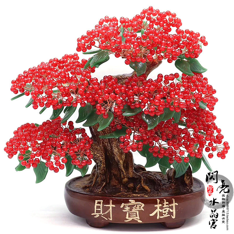 天然红玉髓水晶摇钱树招财树摆件家居饰品创意客厅电视柜乔迁礼品