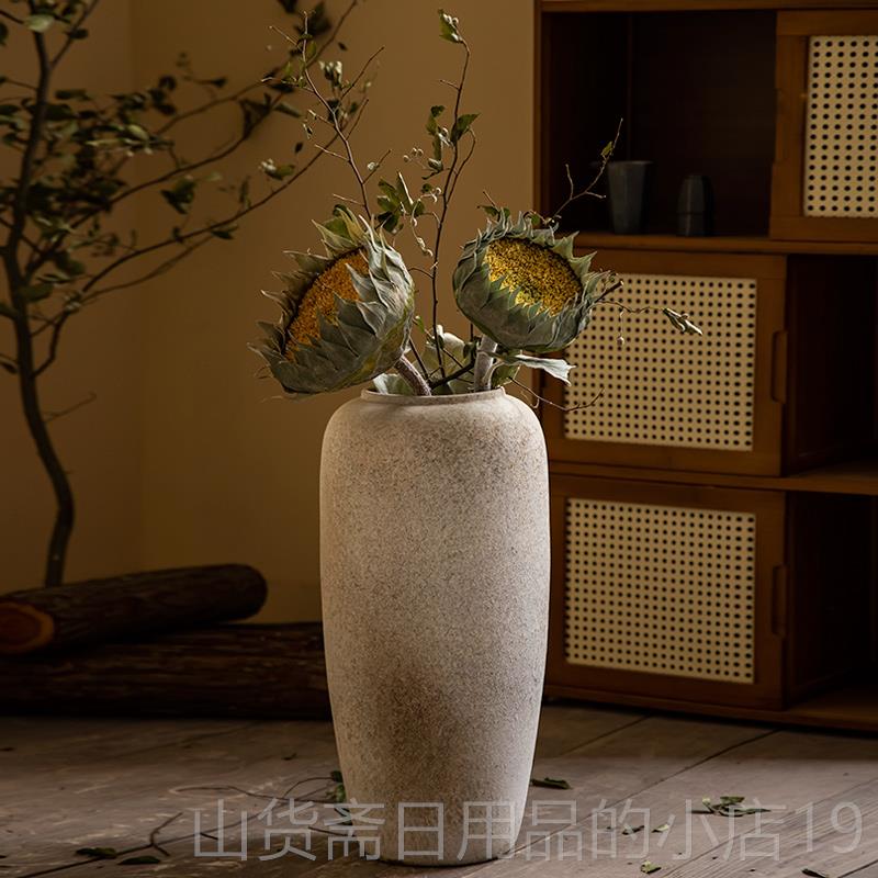高档侘高寂板风陶瓷级摆件覆古粗陶民客厅宿插花陶罐装饰落地花瓶