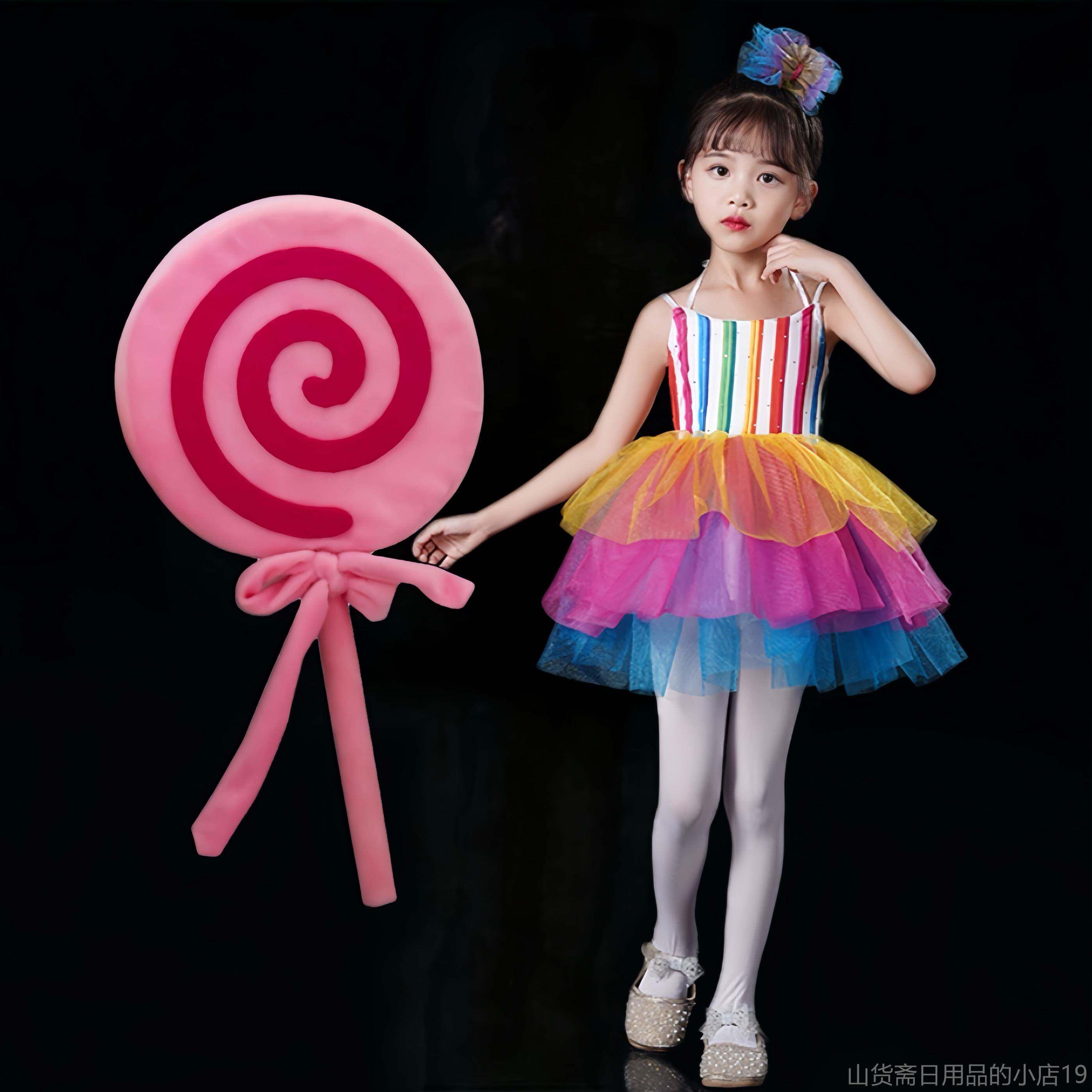 高档棒棒糖儿童演服粉色可子爱蓬蓬出裙幼儿园公主裙表服演舞蹈装