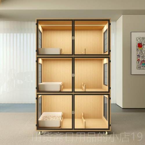 高档拇指喵三层猫别墅笼子实木宠全物玻璃柜子制景繁育猫柜舍定笼